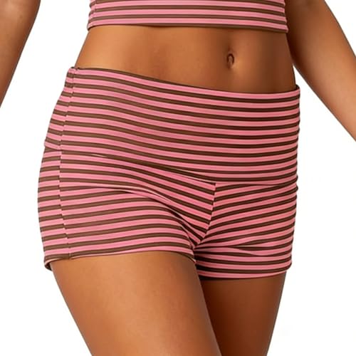 Image of KMBANGI Womens Fold Over Shorts Elastic Waist Y2k Lounge Shorts Foldover Cute Pajama Micro Bottoms Mini Shorts Sleepwear