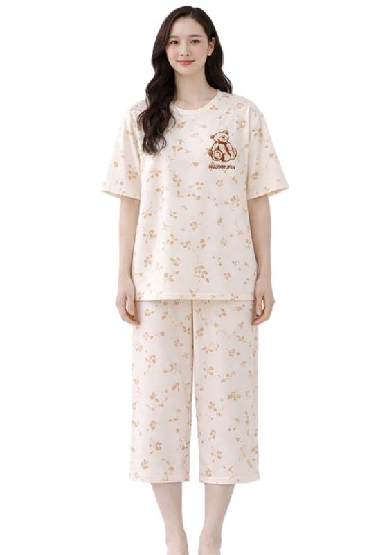 Relaxed Fit Women Night Suit Set Cotton Blend Soft Lounge Pajama Shirt Home Sleep Comfort Outfit-picture-56