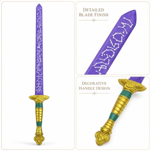 Image of Wanna Party Korean Pop Fantasy Toy Sword, 26 Inch Purple Cosplay Prop Sword with Golden Handle for Costume Party, Birthday Gift, Stage Performance, Dance Theme & Party Dress-Up Accessory