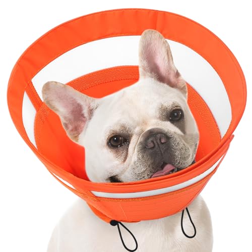 Image of SAWMONG Soft Cone for Dogs - Small Dog Recovery Collar, Adjustable E-Collar to Stop Licking After Surgery (S, Orange)