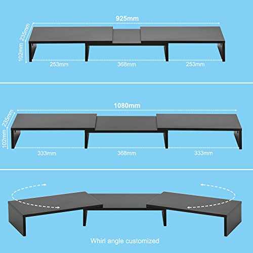 FITUEYES Dual Supporto per Monitor in Legno Girevole Lunghezza Regolabile Supporto per PC Schermo e Computer Portatile Nero 92.5-108x23.5x10.2cm DT108001WB