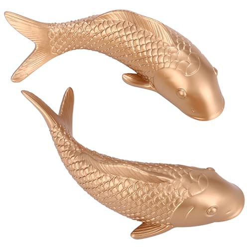 Tsudoku 2 PièCes RéSine Carpe Poisson Doré Tenture Murale Ornement Personnalité Poisson Figurine pour Restaurant Fond DéCoration Murale