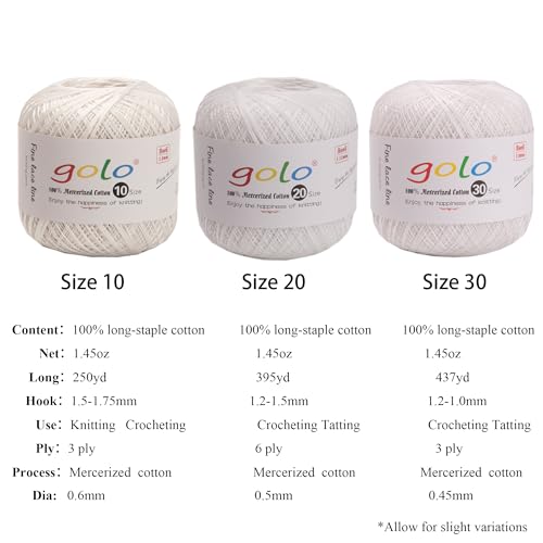 Image of golo 3 Balls Crochet Thread Size 10 Crochet Yarn for Hand Knitting Black Yarn 901