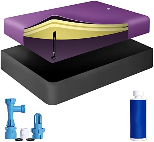 The Bedroom Store SEMI-WAVELESS 60%, Waterbed Hardside Mattress Bundle, Includes Fill & Drain Kit, 8oz. Water Conditioner and Stand-Up Liner, Heavy Duty Vinyl, 60" W x 84" L x 9" H Size Queen