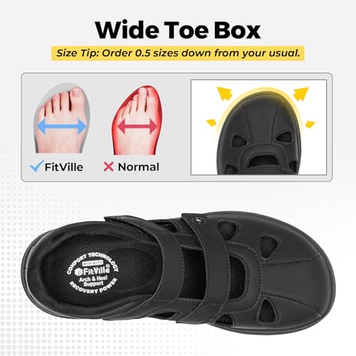Image of FitVille Women's Wide Closed Toe Orthopedic Sandals, Summer Vacation Comfort Walking Sandals with Arch Support for Diabetic, Swollen Feet, Bunions