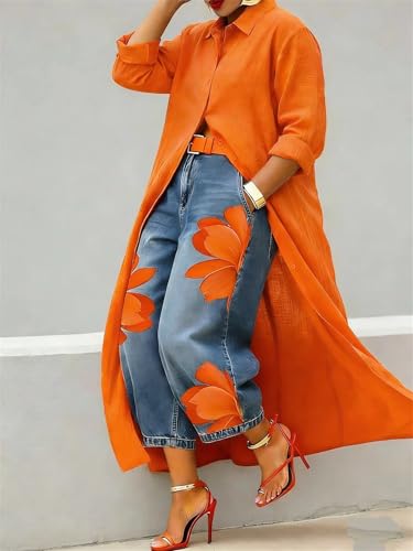 Jean fleuri taille haute idéal pour vos vacances et sorties décontractées - 6