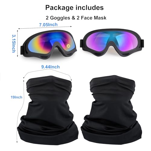 Image of Motorcycle Goggles 2 Pack with Neck Breathable Bandana Mask | ATV Dirt Bike Riding Racing, Wide Vision Windproof, UV400 Anti-Fog Scratch, for Adult Youth Kids