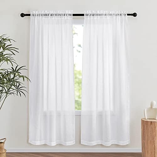 NICETOWN White Sheer Linen Curtains 72 inch Length...