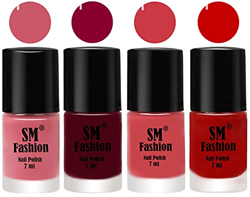 Image of Nail Polish Combo Set (Pack of 4) Quick Dry Gel Finish Nail Paint | Nude Pink,Boysenberry,Punch Pink,Orange | 7 ml Each