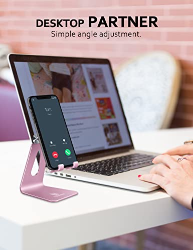 Tobeoneer Adjustable Cell Phone Stand Desktop Phone Holder, Aluminum Desk Stand Cradle Dock For Iphone 13 12 Mini 11 Xr Xs Max 8 7 6 6S 5 Plus Samsung Huawei All Smartphones (Rose Gold) #TOP1