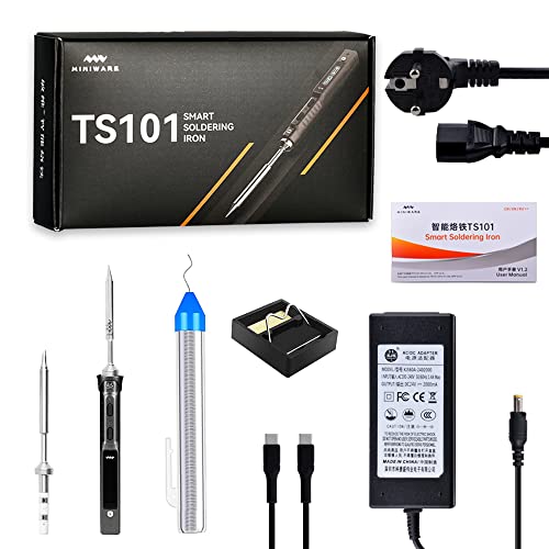 NewHail TS101 Elektrischer Lötkolben 65 W tragbar intelligentes Lötkolben-Set schnelle Wärme eingebettete Schnittstelle STM32 Chip Netzteil Lötdraht (mit TS-B2+BC2 Spitze)