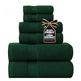 COZYART Dark Green Bath Towel Set 6Pcs, Turkish Cotton Hotel Soft Absorbent Thick Bathroom Towel Sets of 6 with 2 Large Bath Towels, 2 Hand Towels, 2 Washclothes, 650 GSM