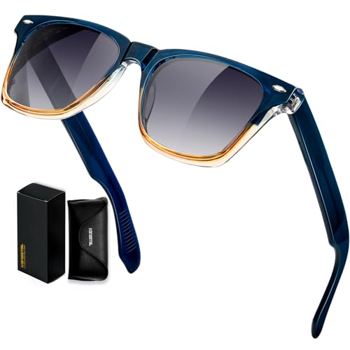 KANASTAL Sfumati Occhiali da Sole Arancioni Neri Chiare Donna Uomo Polarizzati UV400 Quadrati Acetato TR90 Montatura Blu Classici Sunglasses per Pesca Viaggio -Cornice Arancione Lenti Nero Sfrmate