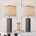 Oneach 25'' Farmhouse Ceramic Table Lamp Set of 2 for Bedroom Living Room House Decor Deep Charcoal Grey Desk Lamps Home Office Dorm Rustic Modern Style Lamp