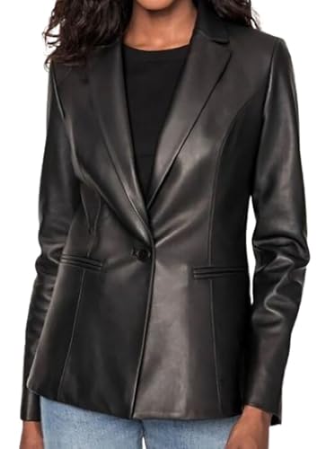 AAOutfitz Damen Blazer aus echtem Leder, Schwarz, Schwarz - Echtleder, L