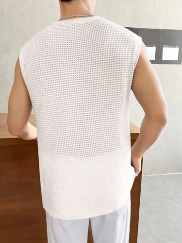 Image of NETCLICK Mens Waffle Tank Tops Sleeveless Round Neck Polycotton Vest, Sando & T-Shirt for Gym, Running and Outdoor