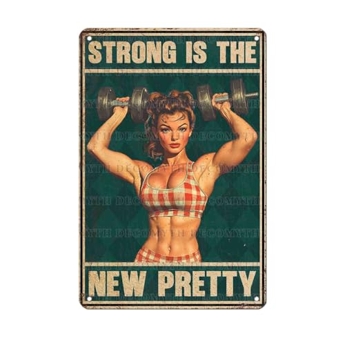 Strong Is The New Pretty Metal Sign Women Strength Fitness Decor Motivational Gym Art Home Workout Zone Empowerment Wall Display 12 * 8inch