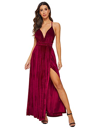 SheIn Women's Sexy Velvet Deep V Neck Backless Maxi Party - Want It All
