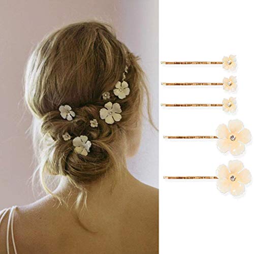 Bartosi Wedding Bobby Pins Flower Hairpin Gold Hair Clips Hair Barrettes Pink Hair Accessories for Women and Girls Pack of 5