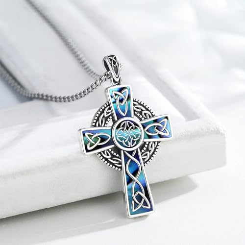 Midir&Etain Celtic Cross Necklace 925 Sterling Silver Cross Pendant Necklace Celtic Viking Irish Jewelry Religious Protective Gift for Men Women3