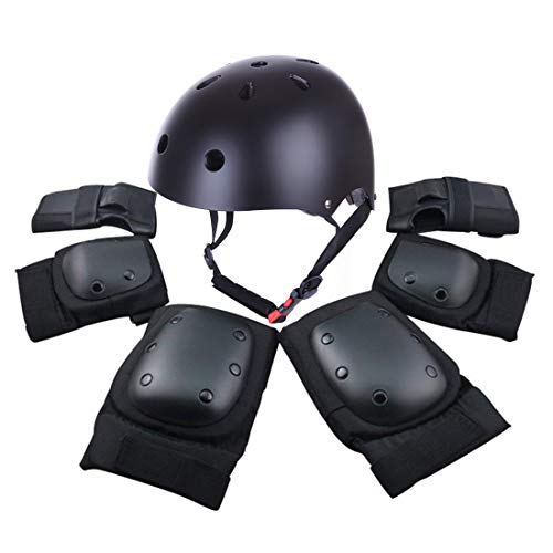 RuiyiF 7Pcs Adult Sports Safety Protective Gear Set, Elbow Pad Knee Support Wrist Guard and Helmet for Adult Skateboard Skating Blading Cycling Riding - Medium