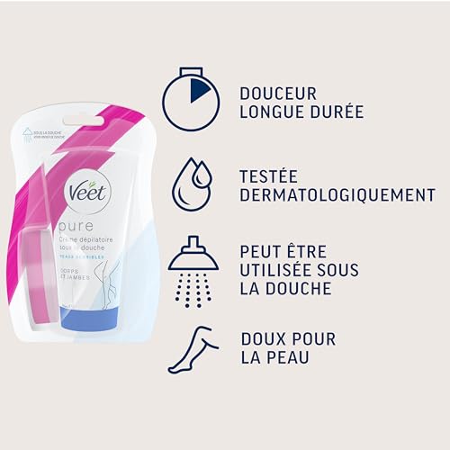 Veet Pure Hair Removal, in Shower Cream, Body & Legs, Normal Skin, 150ml Each, 1 Sponge, Long Lasting Smoothness, Hydrates & Exfoliates Skin, Least Number of Ingredients (Packaging May Vary) - Image 3