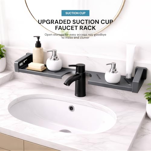 Image of MIORAH 2feet Bath Shelves for Wash Basin | Bathroom Organiser Without Drill | Suction Bathroom Accessories & Stand Grey