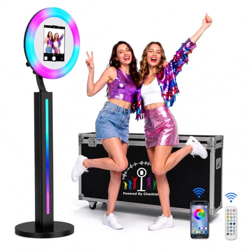 Image of Portable iPad Photo Booth Compatible with Any Ipad,2 Months ChackTok PhotoBooth VIP Member, RGB Music Sync, Software APP, Remote Control, Ring Light, Selfie Photo Booth with Flight Case Black