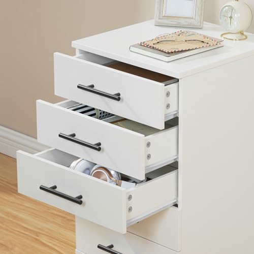 Image of HOOBRO 5-Drawer File Cabinet, Office Filing Cabinet with Drawers, Wooden Mobile Storage Cabinet with Wheels, for Makeup, Home Office, Easy Assembly, White WT05WJ01G1