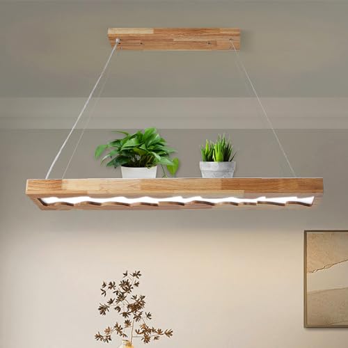 Suspension Luminaire LED En Bois, à Intensité Variable Lustre Salon Avec TéLé Commande 100 Cm 40 W Lampe Rustique Vintage 1,3 M RéGlable En Hauteur...