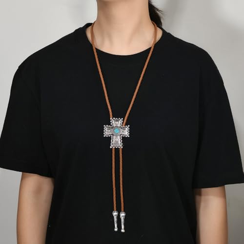 Image of Joxevyia Bolo Tie for Men Vintage Cow Skull Leather Rope Western Cowboy Necktie Vintage Bola Tie Gift for Him