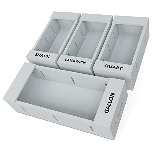 SpaceAid Bag Storage Organizer for Kitchen Drawer, Bamboo Organizer, Compatible with Gallon, Quart, Sandwich and Snack Variety Size Bag (4 Pack), Gray