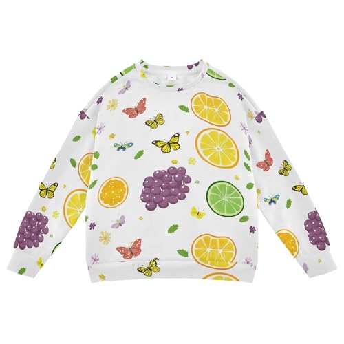 JUNZAN Cartoon Oregon Grape Fruit White Big Girls Hooded Sweatshirt Long Sleeve Kids Pullover Hoodie Sports 4T