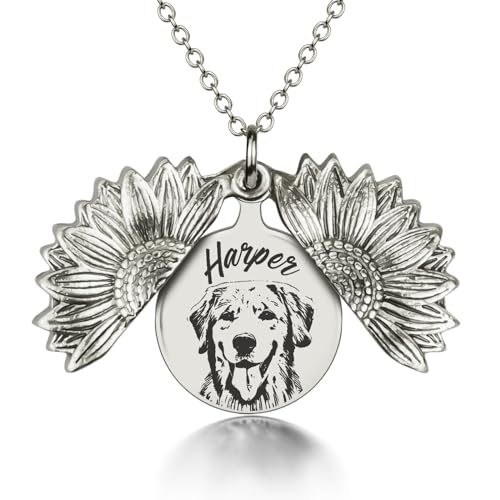 DZIGNIQ Personalized Pet Dog Portrait Necklace Memorial Gift, Engraved Custom Photo Cats Dogs Necklace for Women Mom Grandma Animal Lovers, Handmad Dog Pendant Jewelry Keepsake Sympathy Gifts