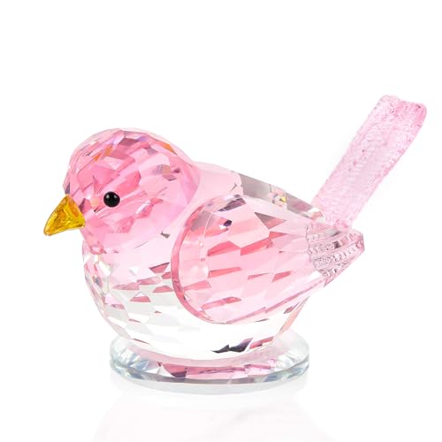 Crystal Pink Bird Collectible Figurines Gifts for Women Men, Glass Bird Ornaments Table Centerpiece Home Decoration Paperweight Gifts for Animal Lovers