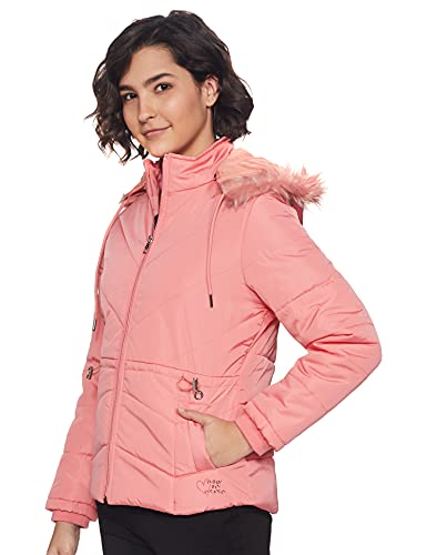 Image of Qube By Fort Collins Women's Regular Fit Nylon Bomber Jacket with Detachable Hood - Stylish & Comfortable Winter Wear