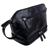 Maße: ca. 27 x 18 x 13 cm Rowallan of Scotland Kulturtasche für Herren, Leder, Schwarz, Schwarz