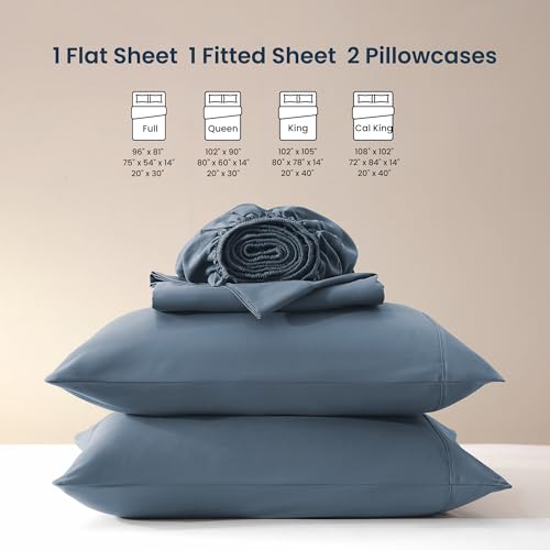 SLEEP ZONE Nanotex Super Soft Cooling Queen Bed Sheets Set 4 Piece - Easy Care Fitted Flat Sheet & Pillowcase Sets - Wrinkle Free, Fade Resistant, Deep Pocket 16" (Flint Blue, Queen)