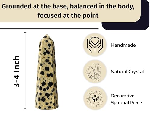 Image of Certified Dalmatian Jasper Crystal Tower Obelisk Point for Chakra, Healing and Balancing - AAA Grade Original Certified Gemstone Agate for Reiki Meditation Yoga Spiritual (3-4 Inches)