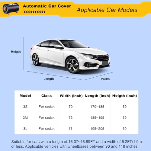 Retractable Automatic Car Cover with Remote, Portable Smart Full Car Shade for Sedans, 10-Second Setup & Storage, Hail Protection Car Tent Awning, Built-in Battery for 50 Uses
