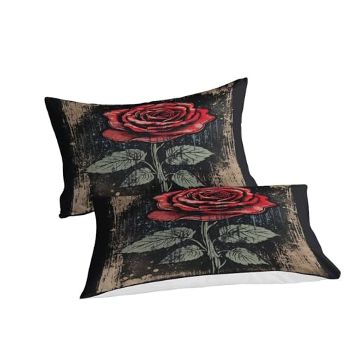 Parure de lit king size microfibre imprimé 3D avec housse de couette rose rouge
