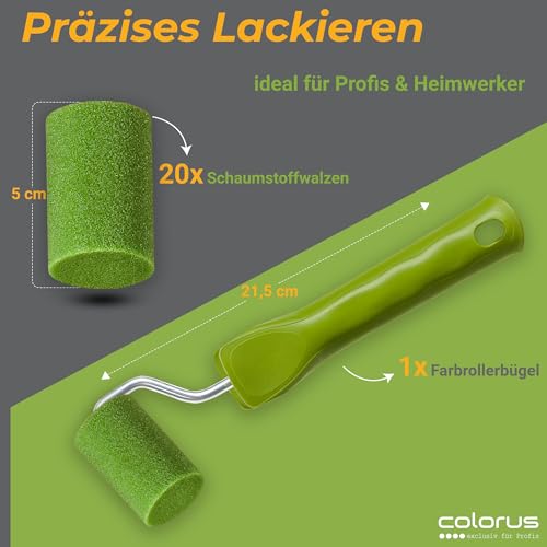 Colorus Lackierset 20x Schaumwalze 5 cm superfein gerade 2x Wanne 1x Bügel – Ansicht 4