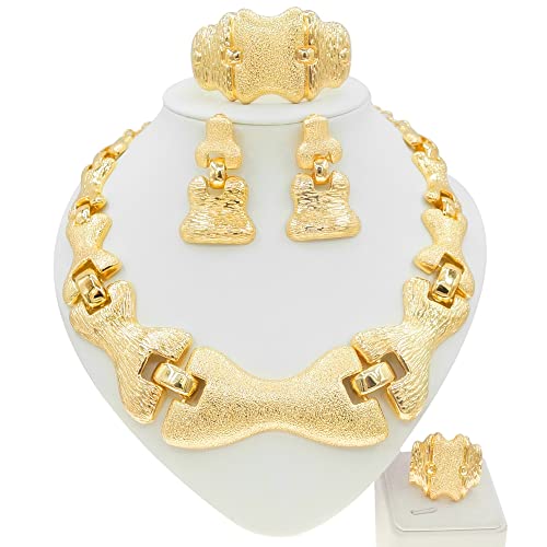 Juego de joyas chapadas Yulaili con collar y pendientes grandes 2