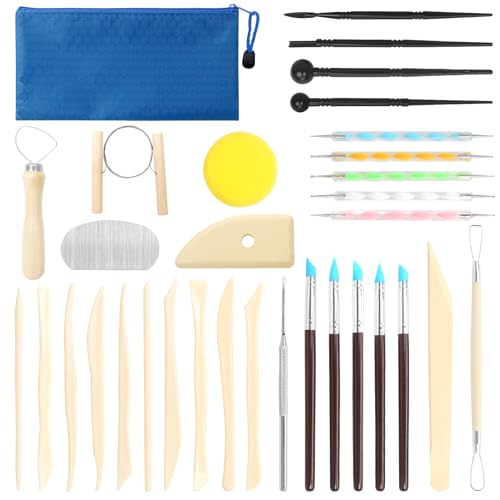 Zefphxs Herramientas Ceramica, 33 Piezas Kit Ceramica, Herramientas Arcilla con Bolsa de Almacenaje para DIY Cerámica Manualidades Principiantes Profesional Regalos