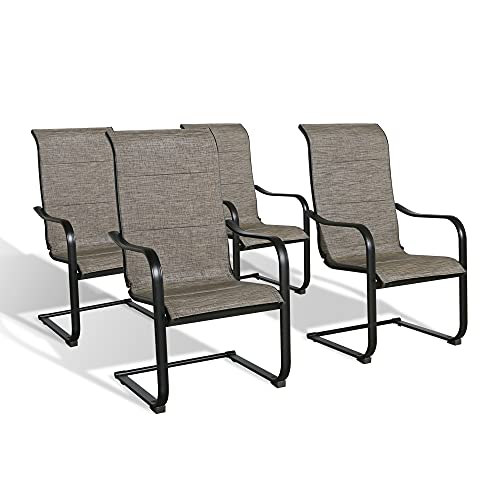 PATIO TREE Outdoor Spring Motion Dining Bistro Chairs with Cotton Padded and Textilene Steel Frame, Set of 4