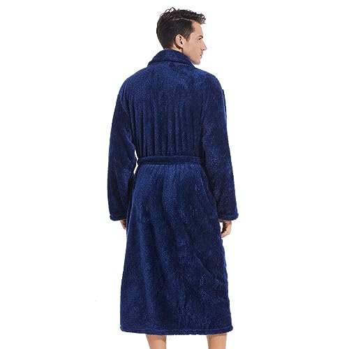 Image of Inner Wish Mens Plush Fleece Robe, Highly Absorbent Cozy Warm Bathrobe Fuzzy Male Spa Long Robe With Pockets