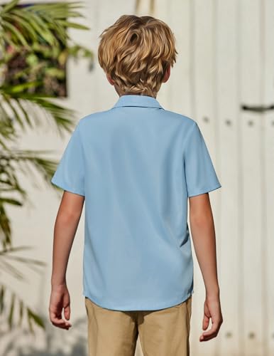 Image of Arshiner Boys Short Sleeve Dress Shirts Solid Button Down Shirts | formal Uniform School Shirt, for 4-12 Years, Hidden Buttons, with Chest Pocket, Regular Fit, Summer Tee top for Kids