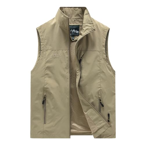 AOTORR Mens Outdoor Lightweight Safari Casual Work Photo Travel Fishing Vests Khaki 2XL
