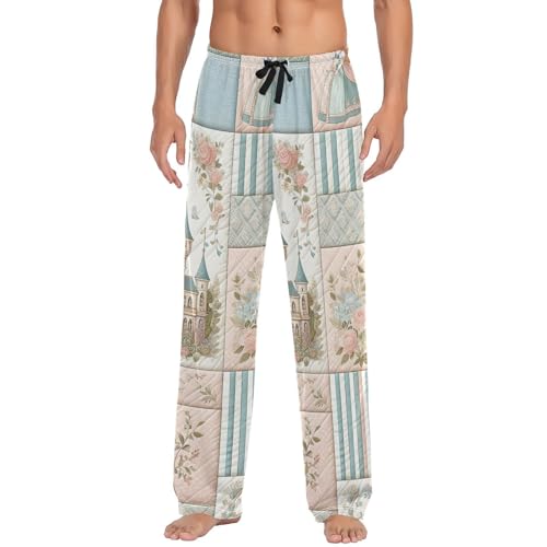 Men's Pajama Pants Elegant Checkered Castles Sleep Pajama Lounge Pant with Pockets, Elastic Waistband