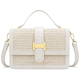 KKXIU Top Handle Straw Purse for Women, Summer Straw Crossbody Bag, Handbag Shoulder Clutch Beach Vacation Bag (A-White)